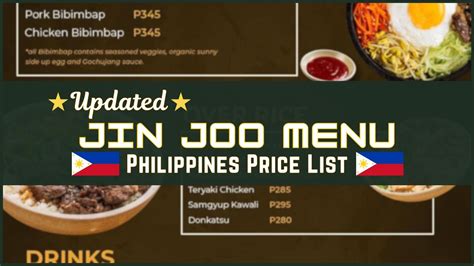 Jin Joo Menu Prices Philippines 2024 [Updated] — All .
